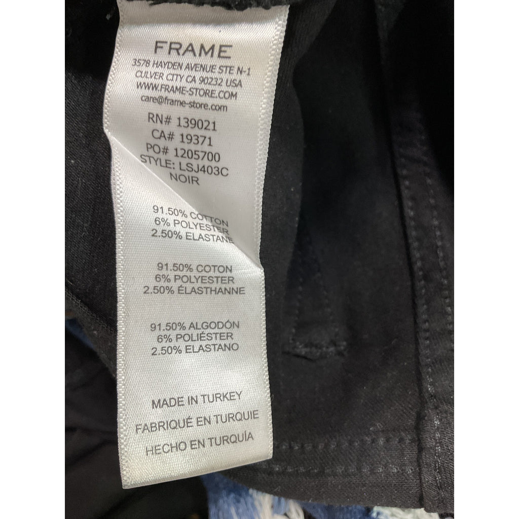 Frame 'Le Skinny' Black De Jeanne Coated Skinny Denim Jean Size 24