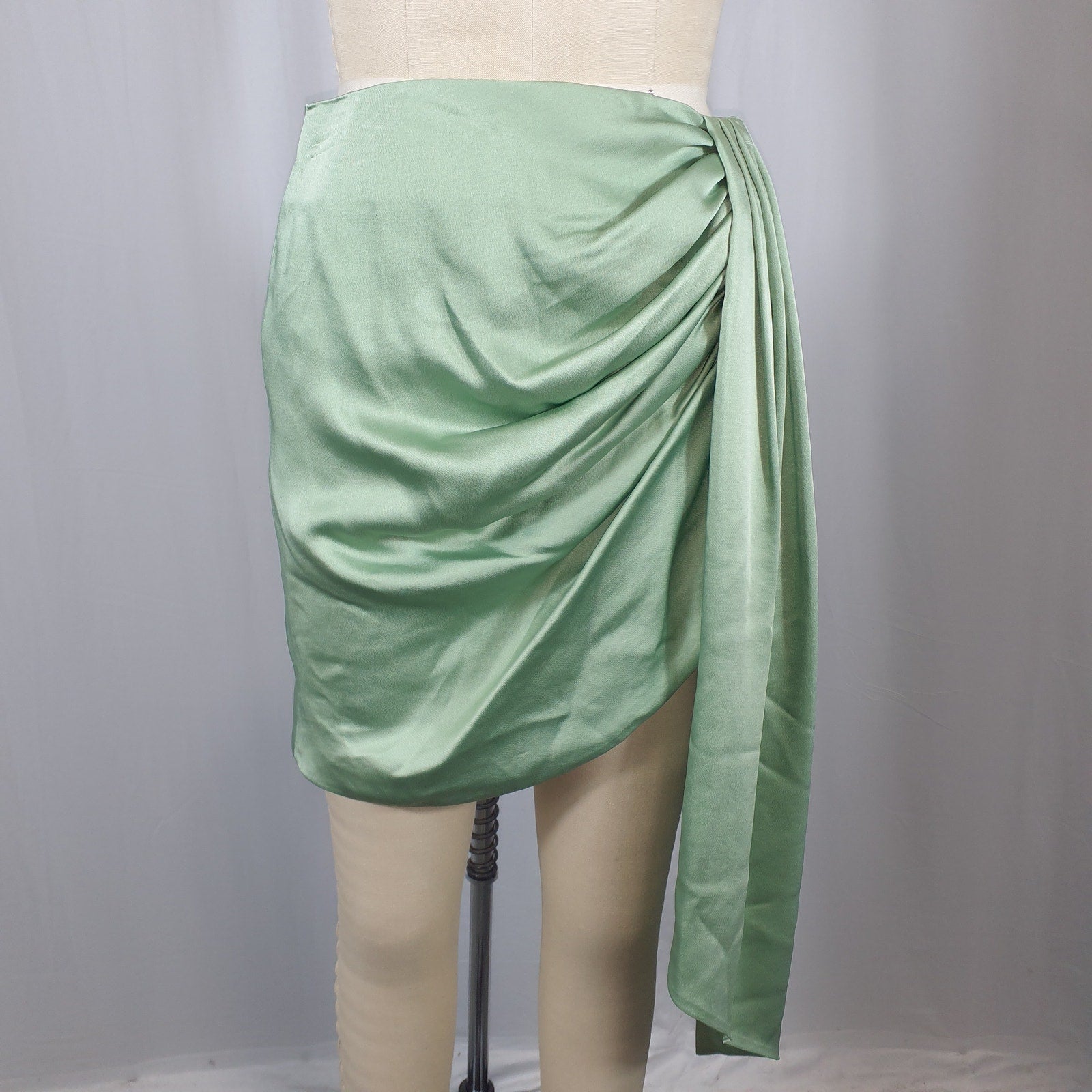 Simkhai 'Mae' Green Satin Draped Asymmetric Mini Skirt Size 2 - NWT