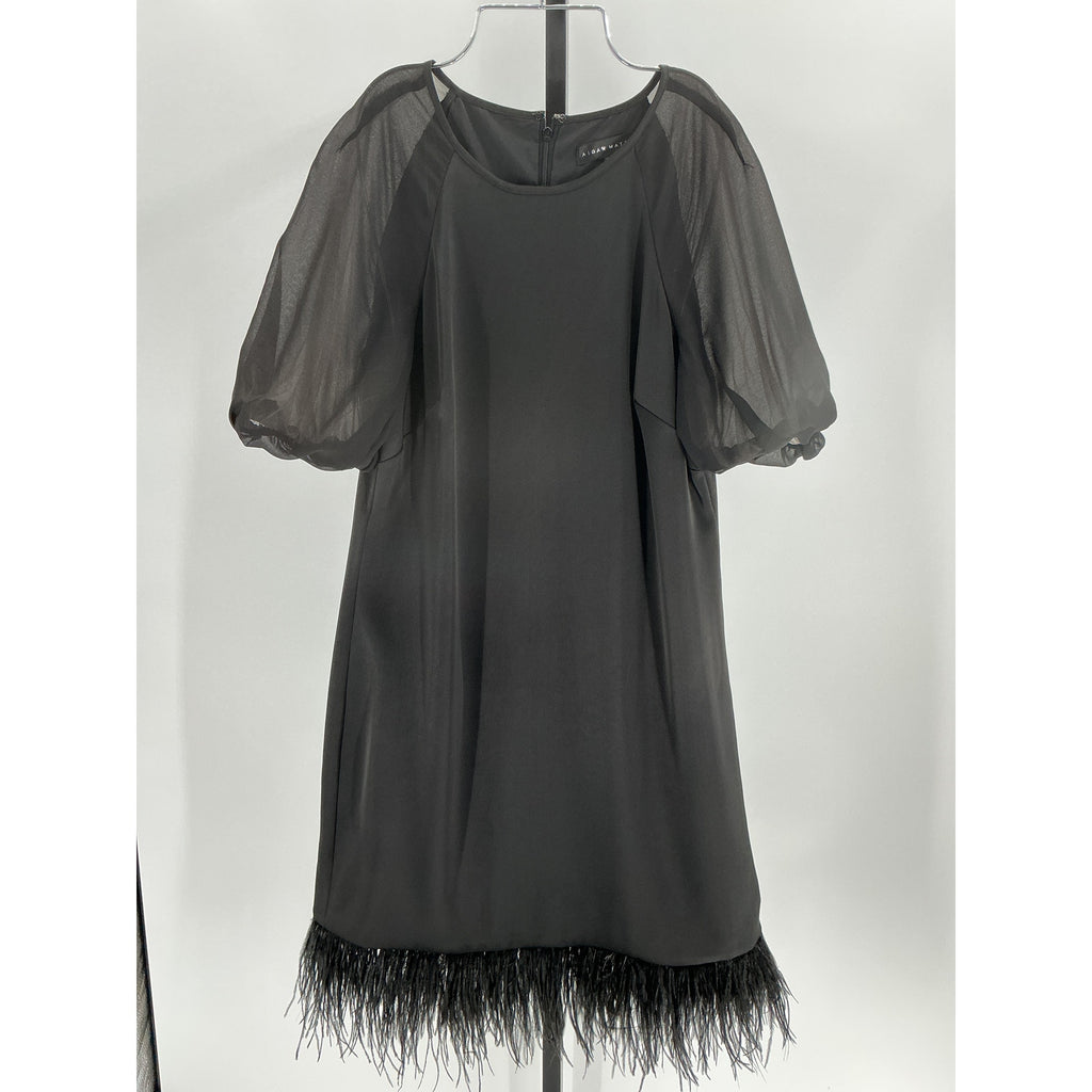 Aidan Mattox Puff Sleeve Black Polyester Trapeze Dress Size 8
