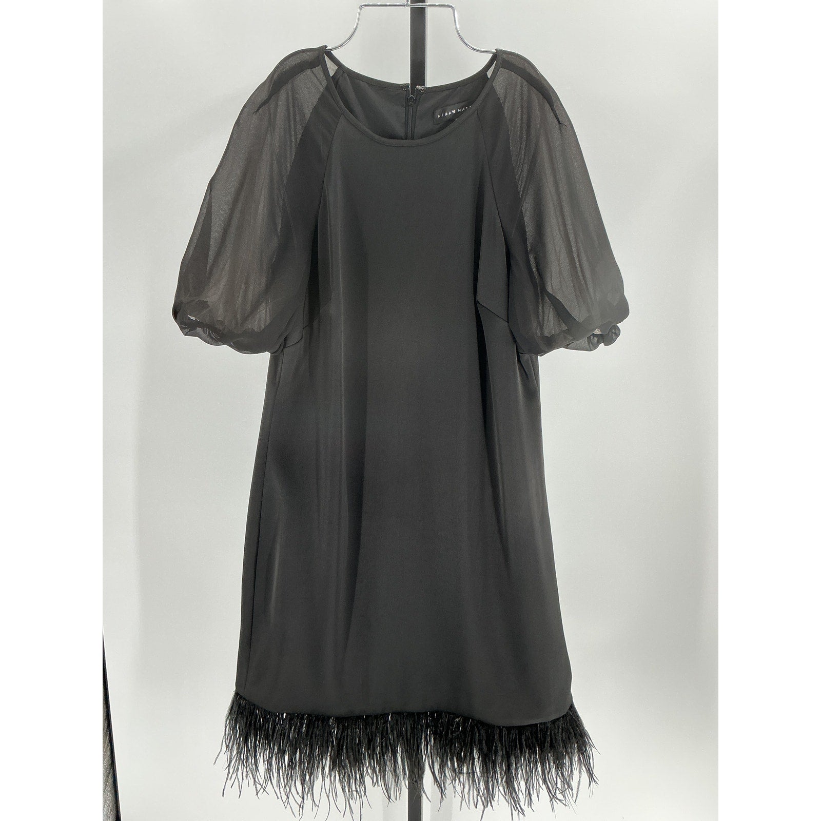 Aidan Mattox Puff Sleeve Black Polyester Trapeze Dress Size 8