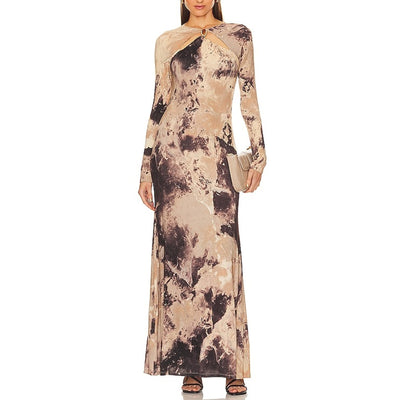 Simkhai Elegant Macadamia Rock Crystal Print Etta Gown Size M
