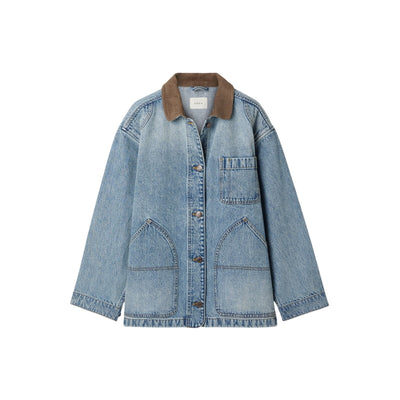 Dôen 'Pascual' Blue Cotton Corduroy-Trimmed Denim Jacket Size XS