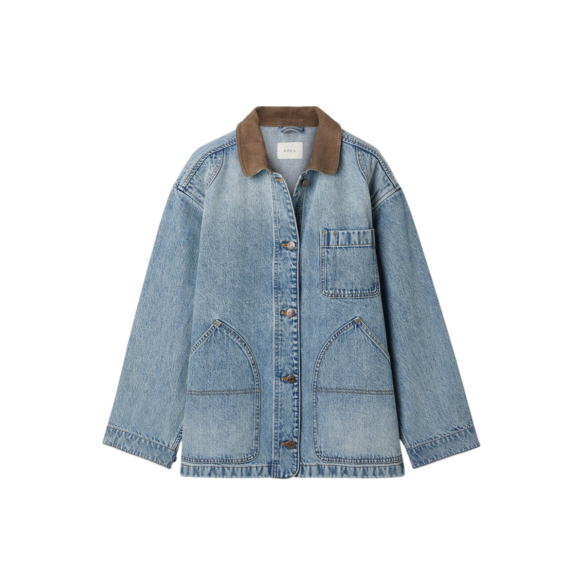Dôen 'Pascual' Blue Cotton Corduroy-Trimmed Denim Jacket Size XS