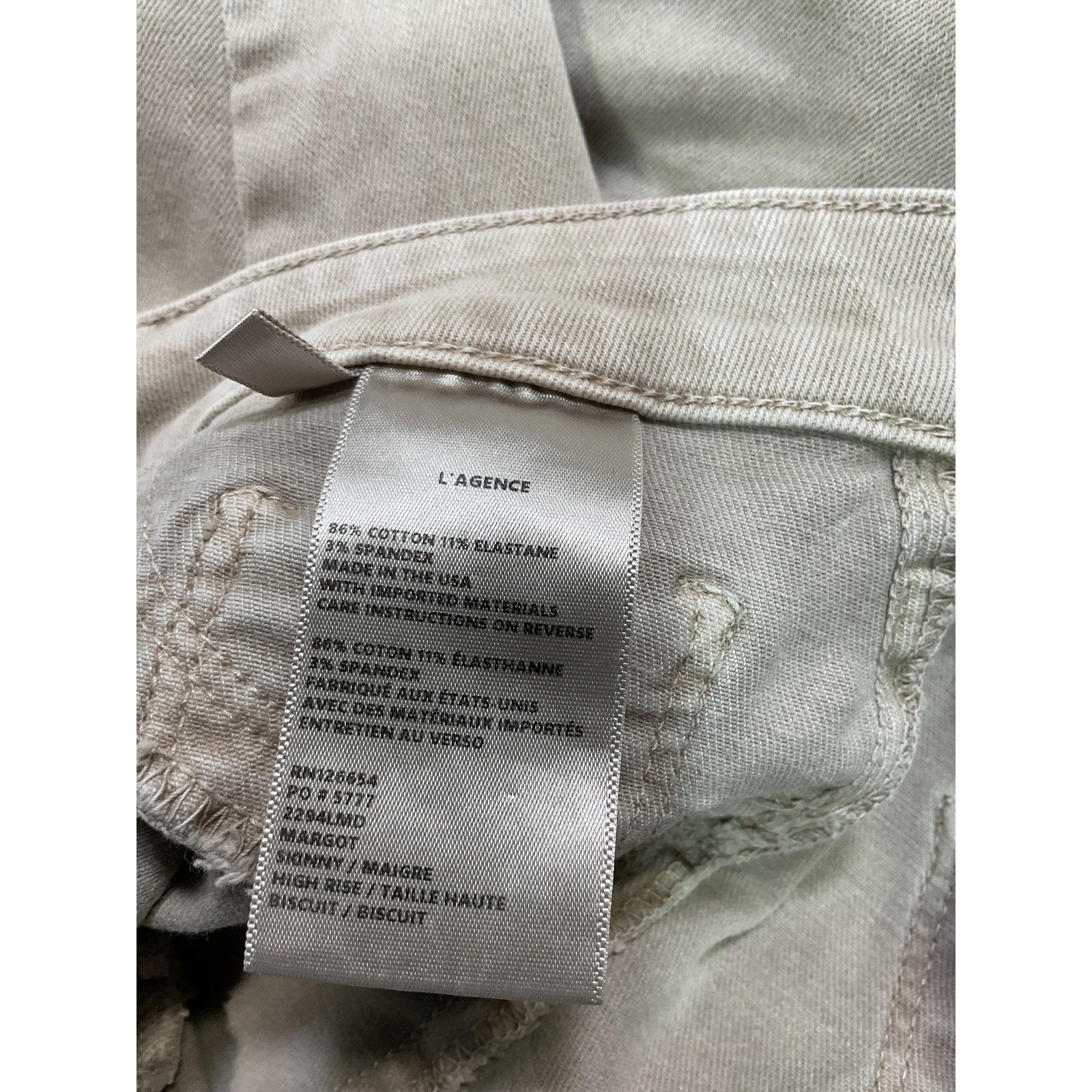 L'Agence 'Margot' Tan High Rise Skinny Denim Jeans Size 25