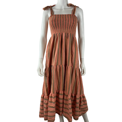 Xirena Striped Terracotta Lorraine Midi Dress Size S