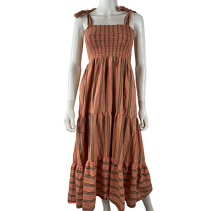Xirena Striped Terracotta Lorraine Midi Dress Size S