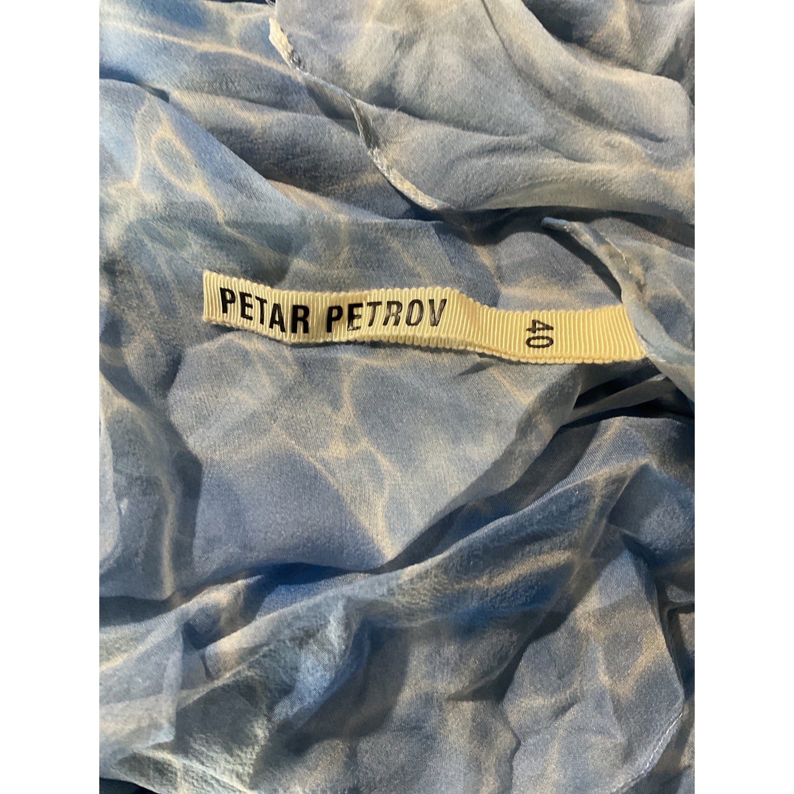 Petar Petrov 'Aleia' Blue Silk Frilled-Sleeve Printed Silk-Chiffon Dress Size 40