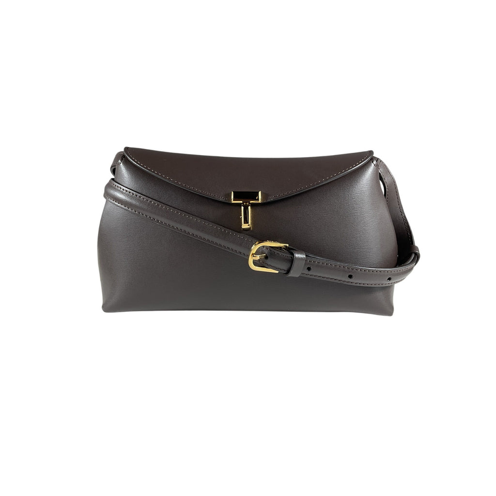 Toteme 'T-Lock' Brown Leather Textured-Leather Clutch OS