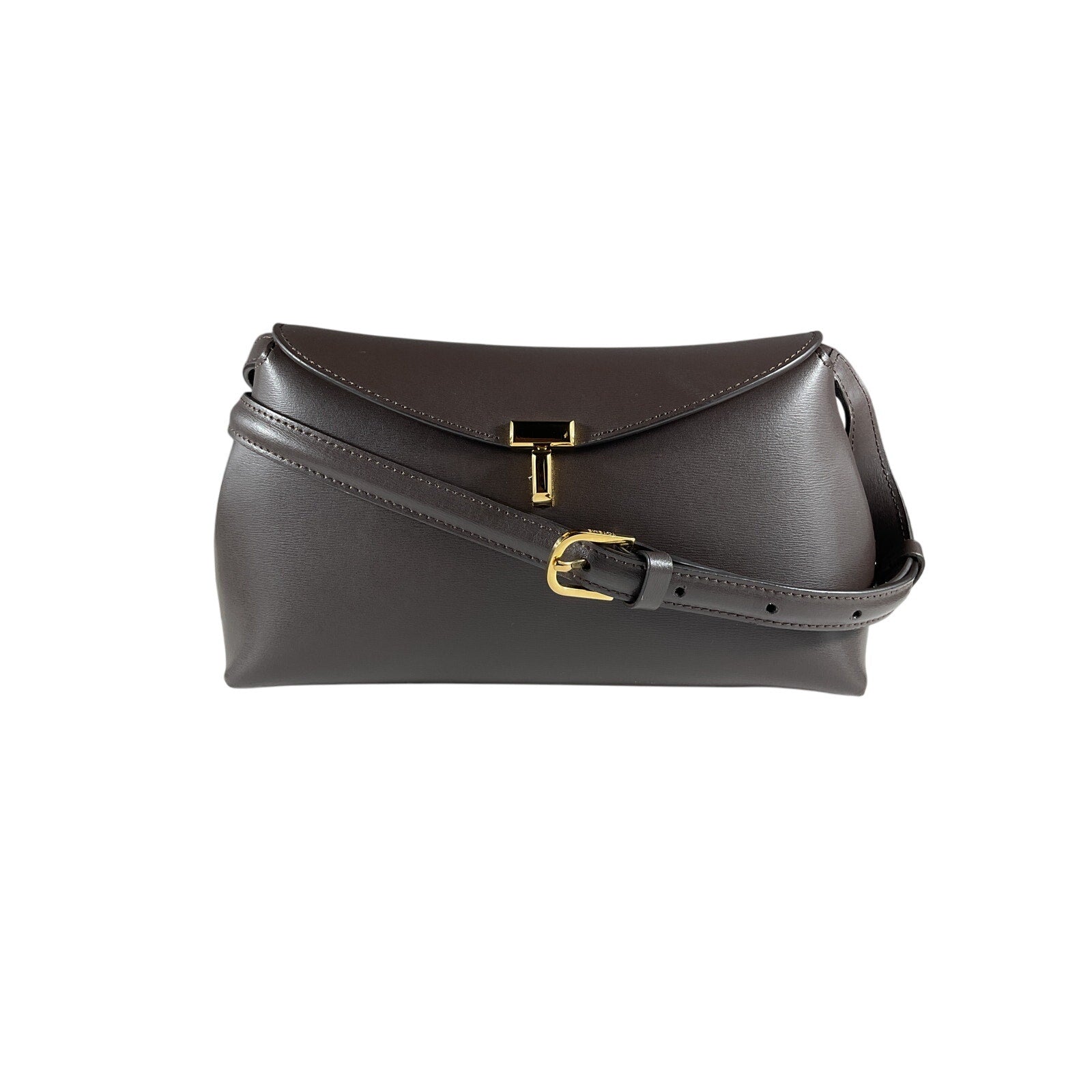 Toteme 'T-Lock' Brown Leather Textured-Leather Clutch OS
