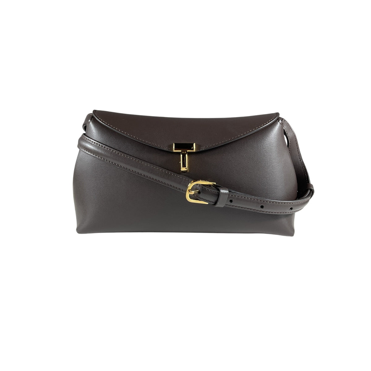 Toteme 'T-Lock' Brown Leather Textured-Leather Clutch OS
