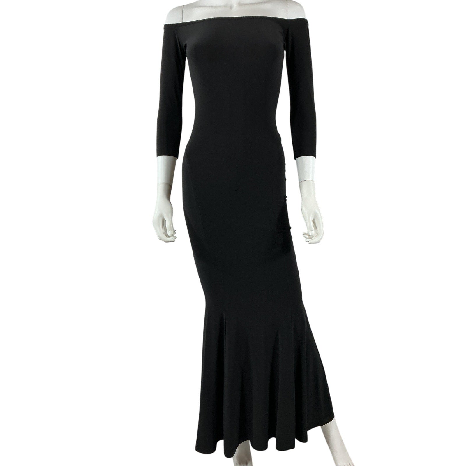 Norma Kamali Off The Shoulder Black Poly Fishtail Gown Size XS