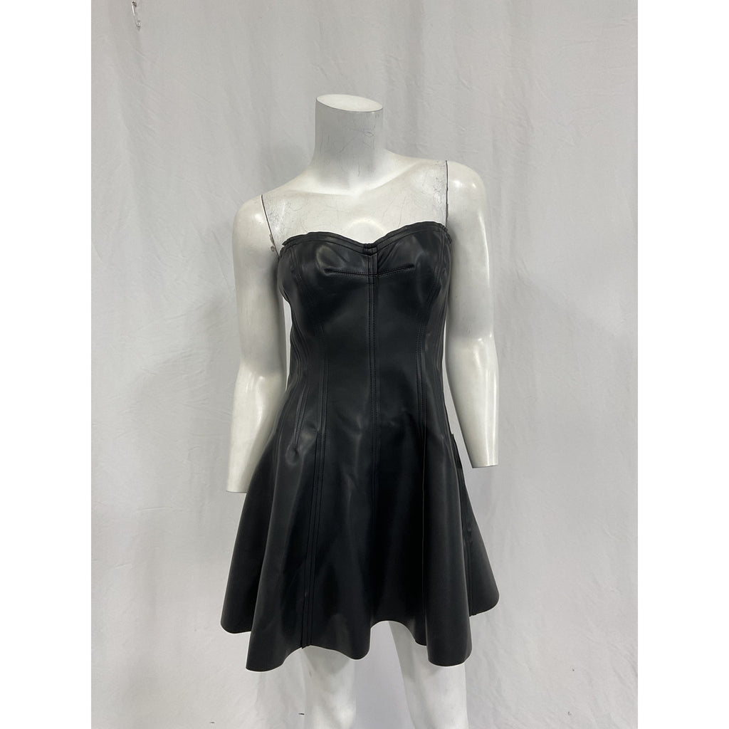 Norma Kamali Strapless 'Grace' Black Polyurethane Mini Dress Size M