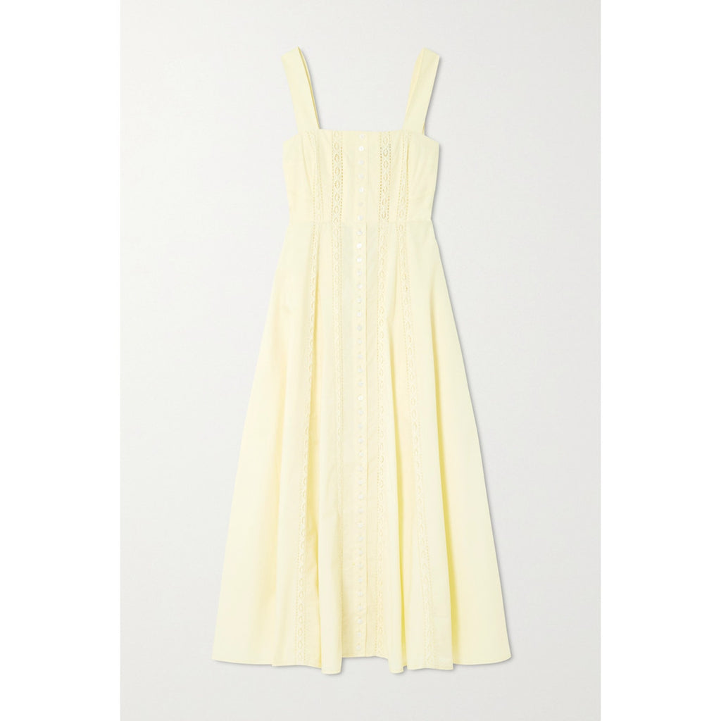 Faithfull The Brand 'Francesca' White Shirred Linen Midi Dress Size M