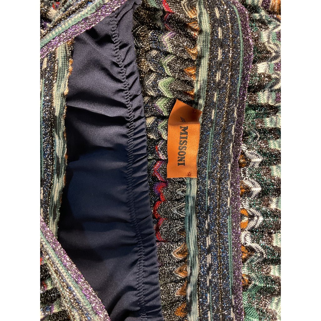 Missoni 'Striped' Green Metallic Crochet-Knit Mini Skirt Size S