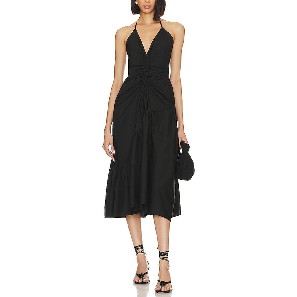 L'Academie 'Stanza' Black Poplin Halterneck Midi Dress Size M