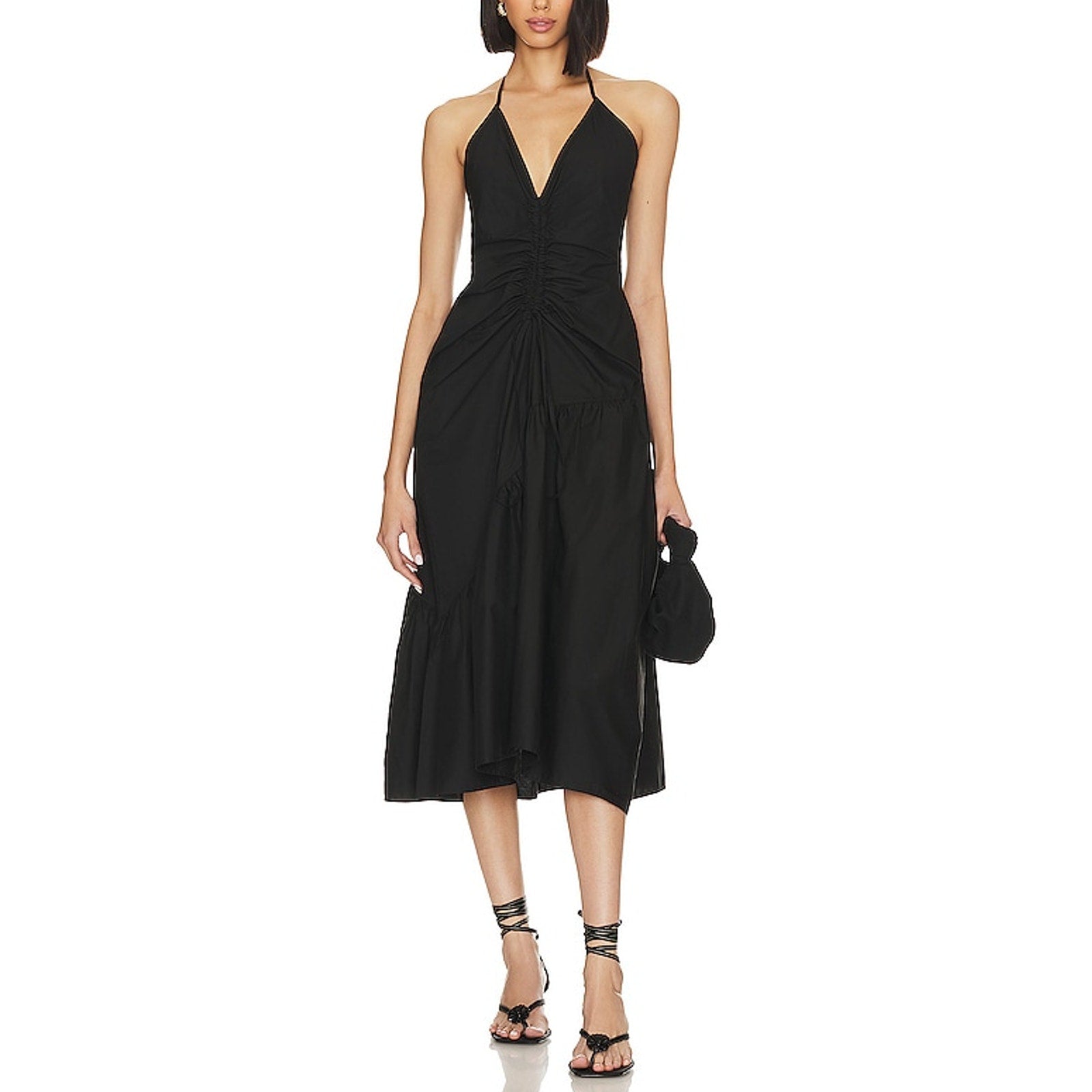 L'Academie 'Stanza' Black Poplin Halterneck Midi Dress Size M