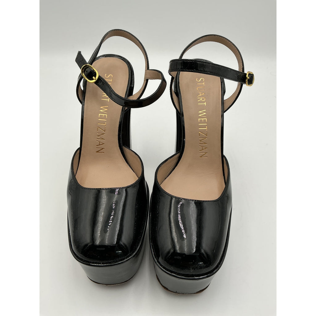 Stuart Weitzman 'Skyhigh' Black Leather Platform Pumps Size 6.5
