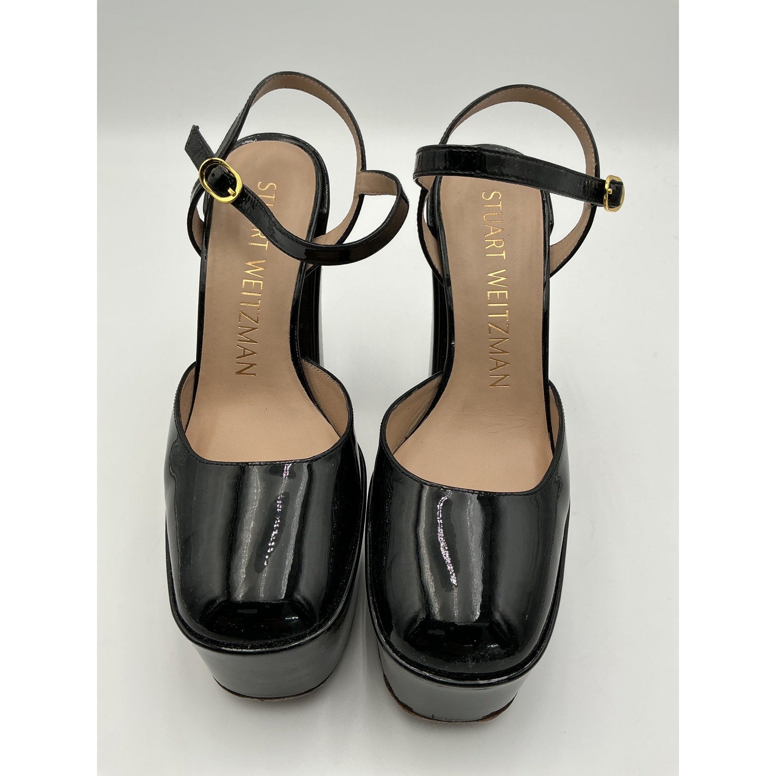 Stuart Weitzman 'Skyhigh' Black Leather Platform Pumps Size 6.5