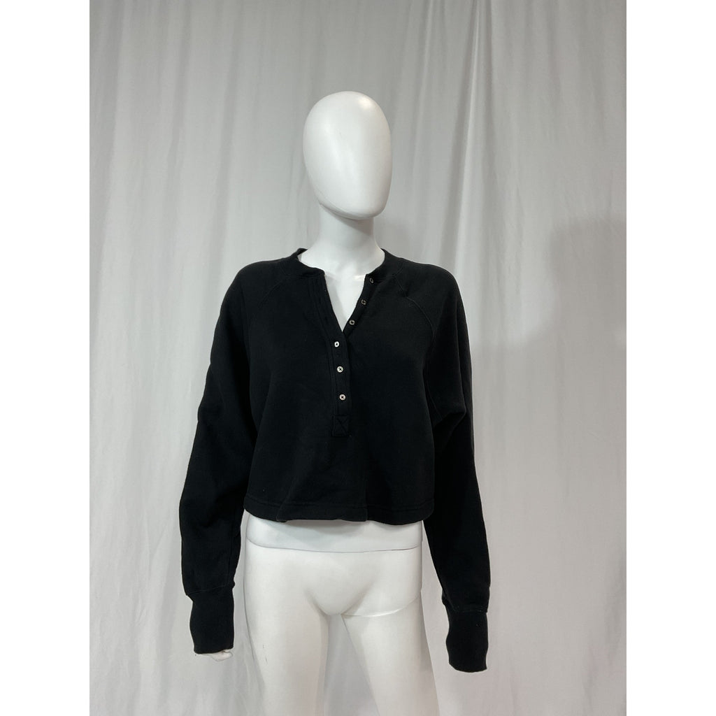 Marissa Webb 'So Uptight' Tan Fine French Terry Plunge Henley Sweatshirt Size XS