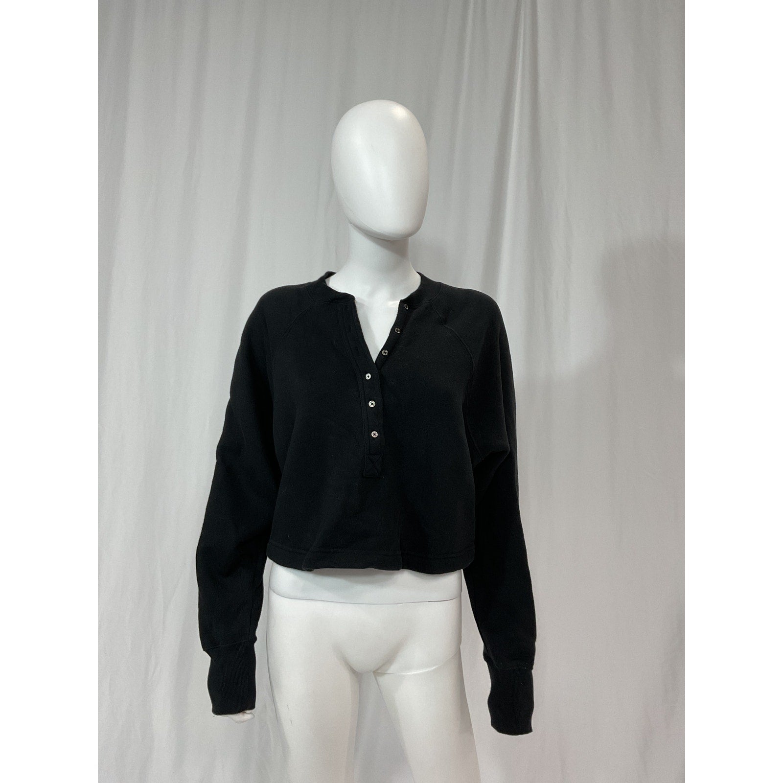Marissa Webb 'So Uptight' Tan Fine French Terry Plunge Henley Sweatshirt Size XS