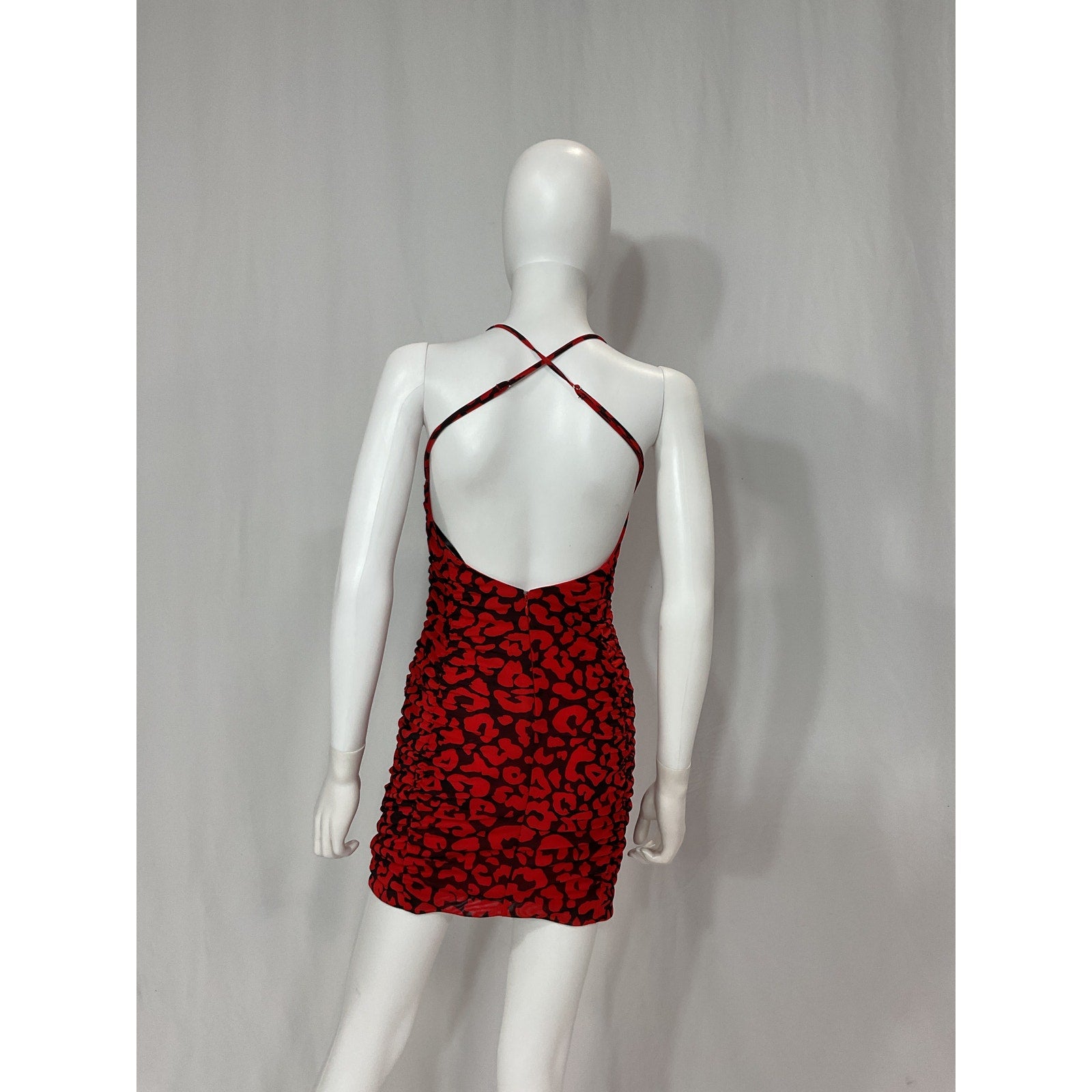 Michael Costello 'Afton' Red Ruched Mini Dress Size S