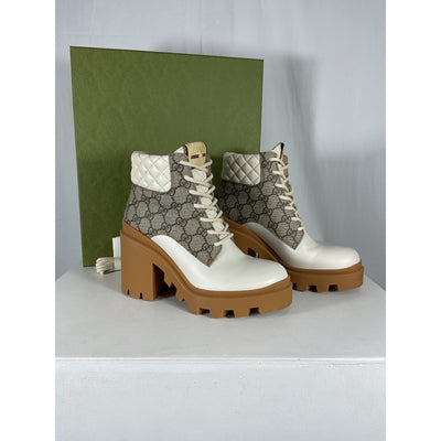 Gucci White Leather Trip GG Bootie Size 7