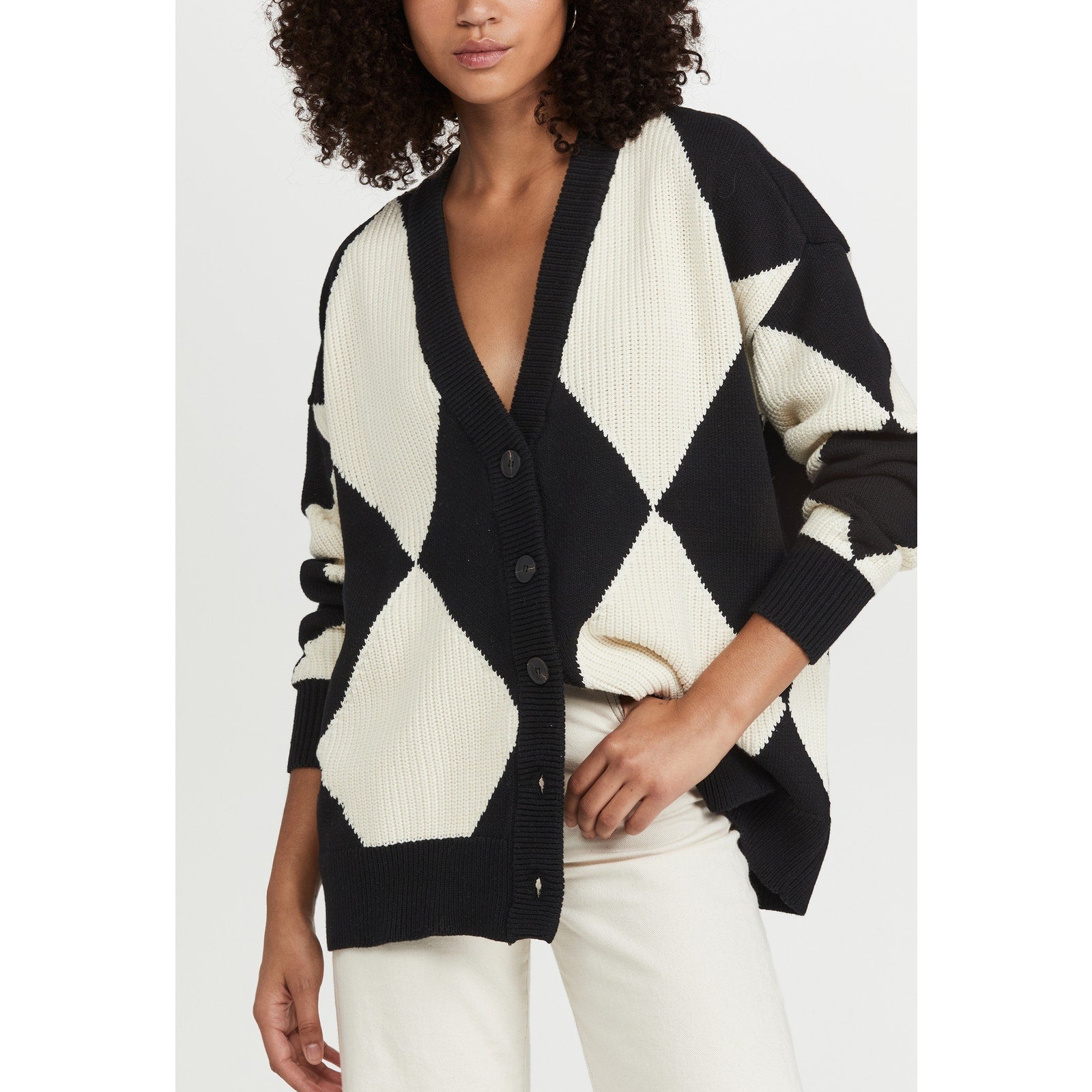 Pistola Denim 'Evelyn' Black V Neck Diamond Pattern Cardigan Size XS