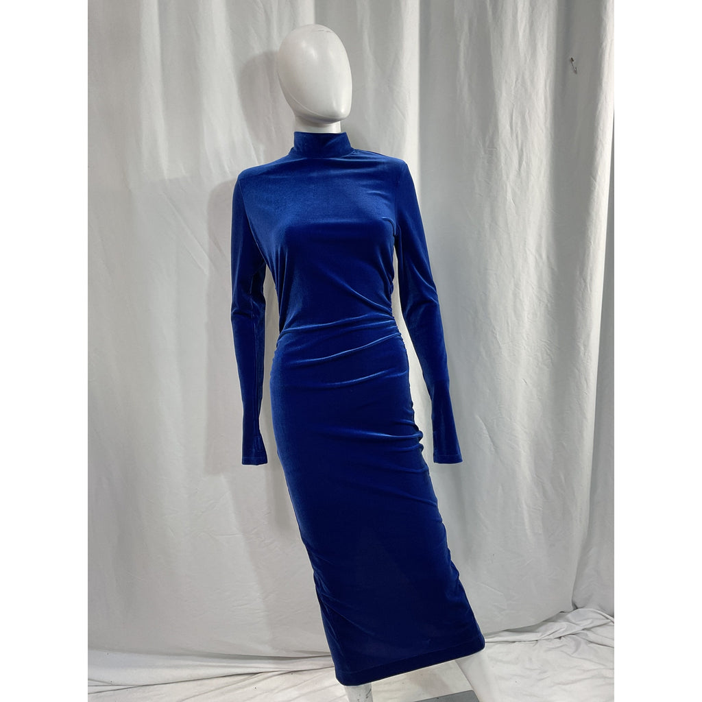 Essentiel Antwerp 'Erita' Blue Velvet Mockneck Midi Dress Size 1