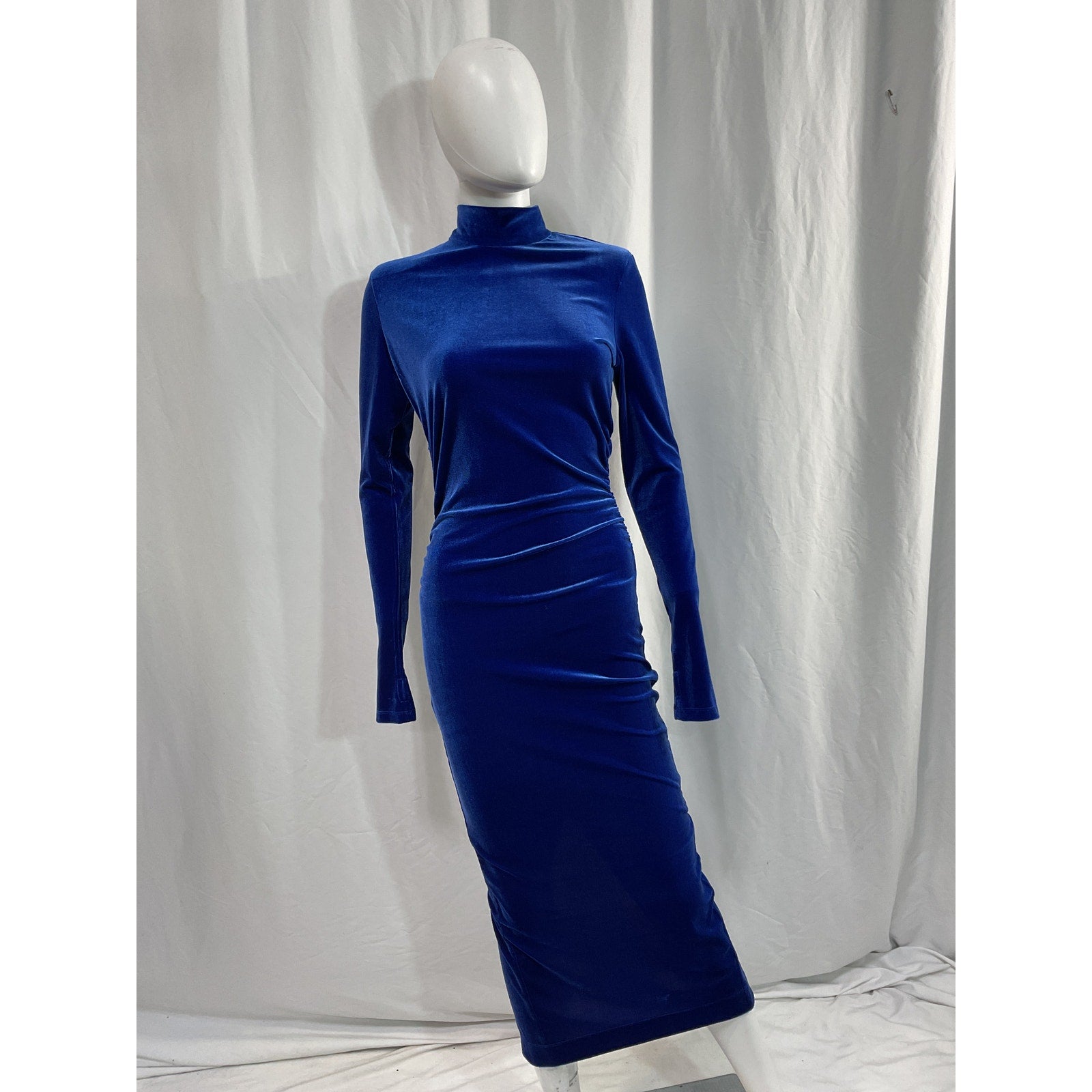 Essentiel Antwerp 'Erita' Blue Velvet Mockneck Midi Dress Size 1
