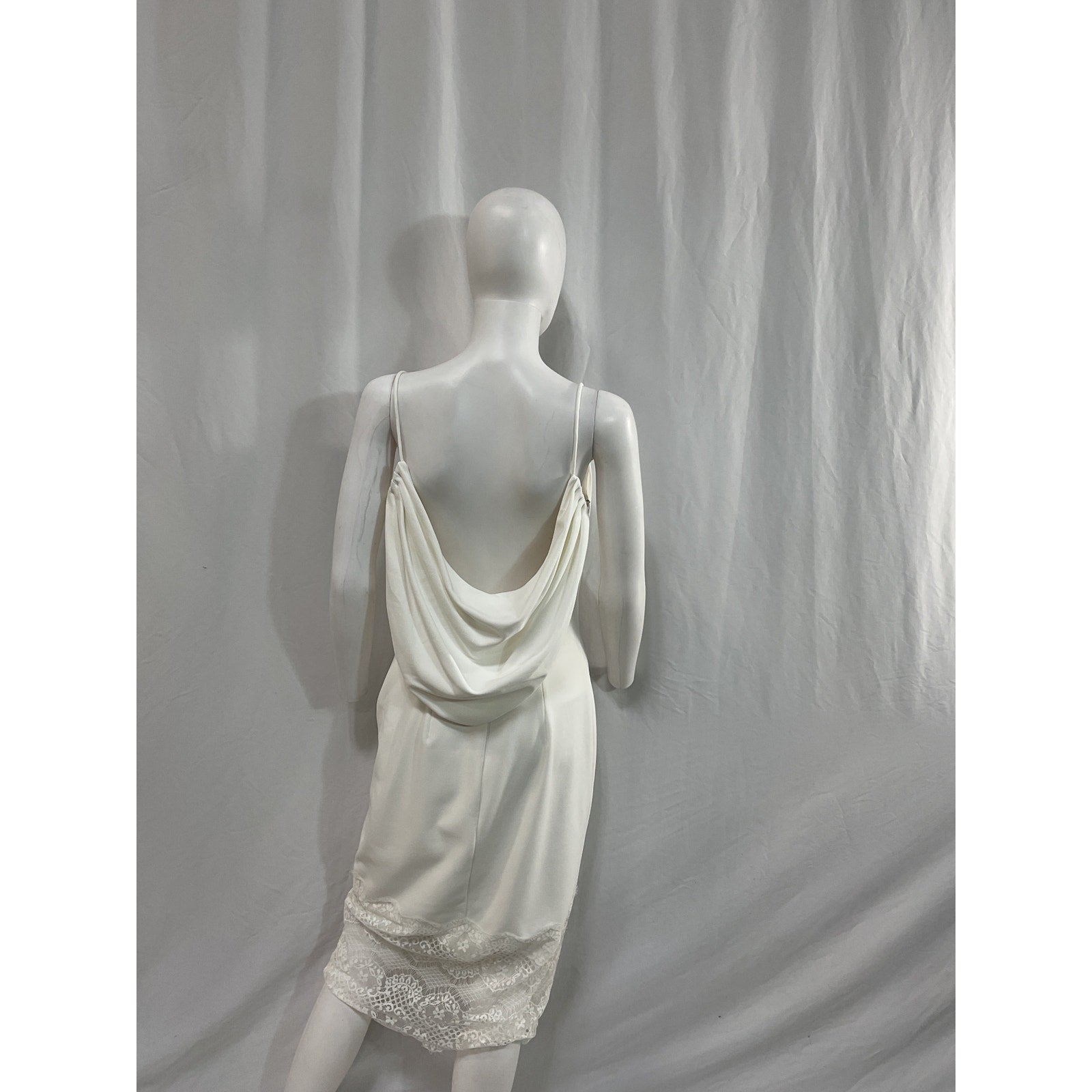 Tadashi Shoji 'Draped' White Sleeveless Lace-Trimmed Midi-Dress Size S
