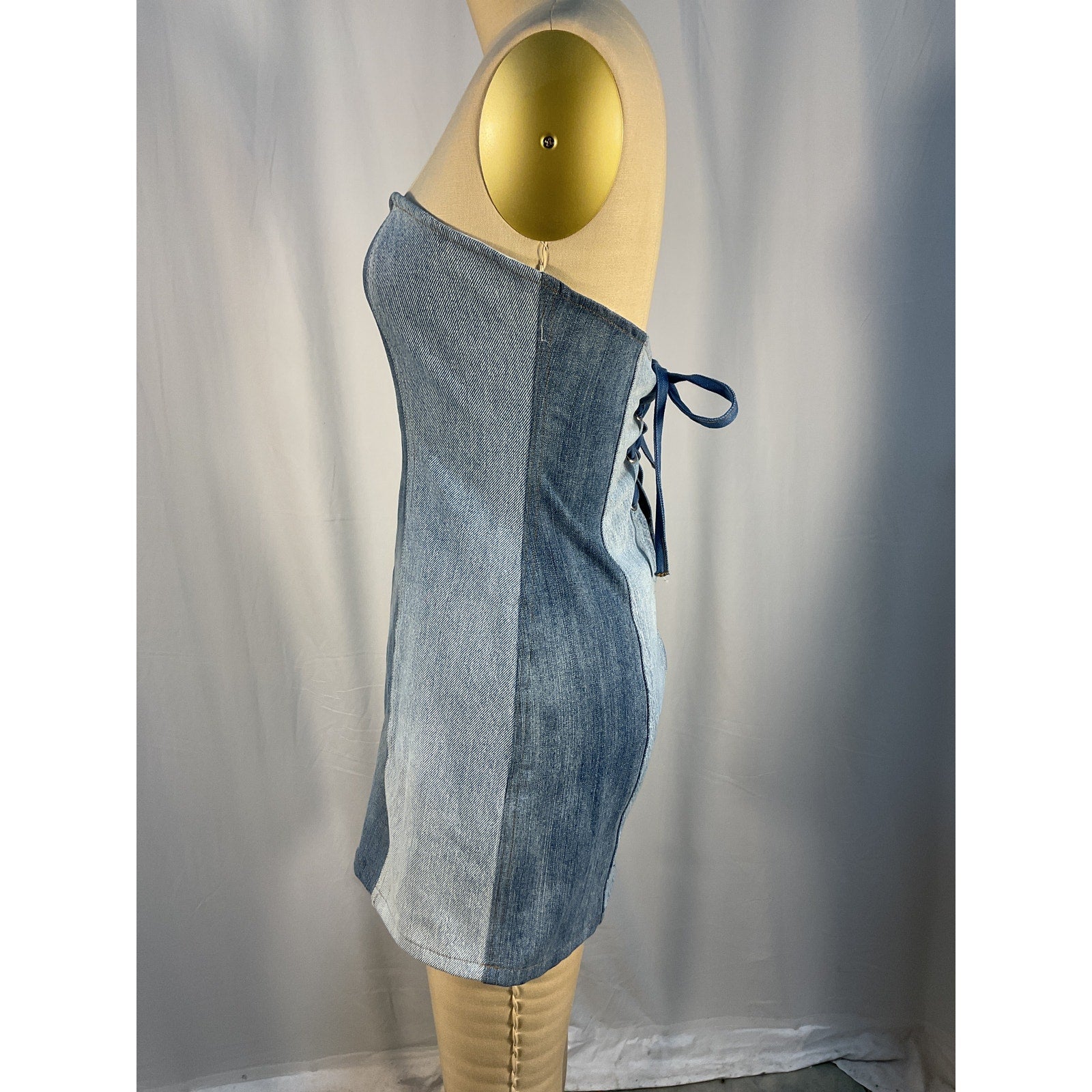 Eb Denim Blue Strapless Mini Patchwork Dress Size M
