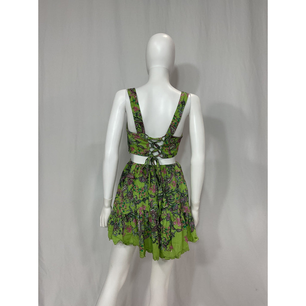 Hemant And Nandita 'Rhea' Green Linen Mini Dress Size M
