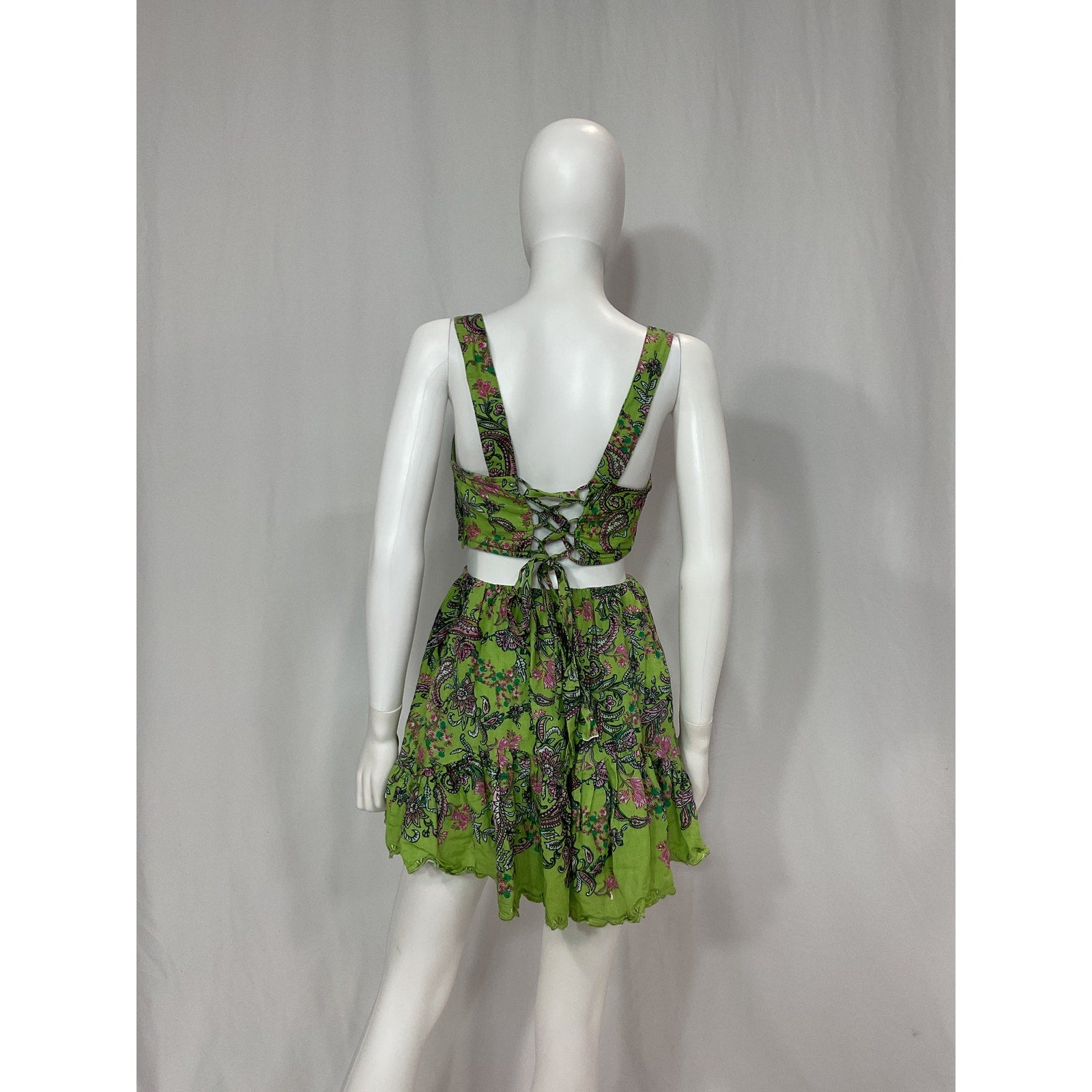 Hemant And Nandita 'Rhea' Green Linen Mini Dress Size M