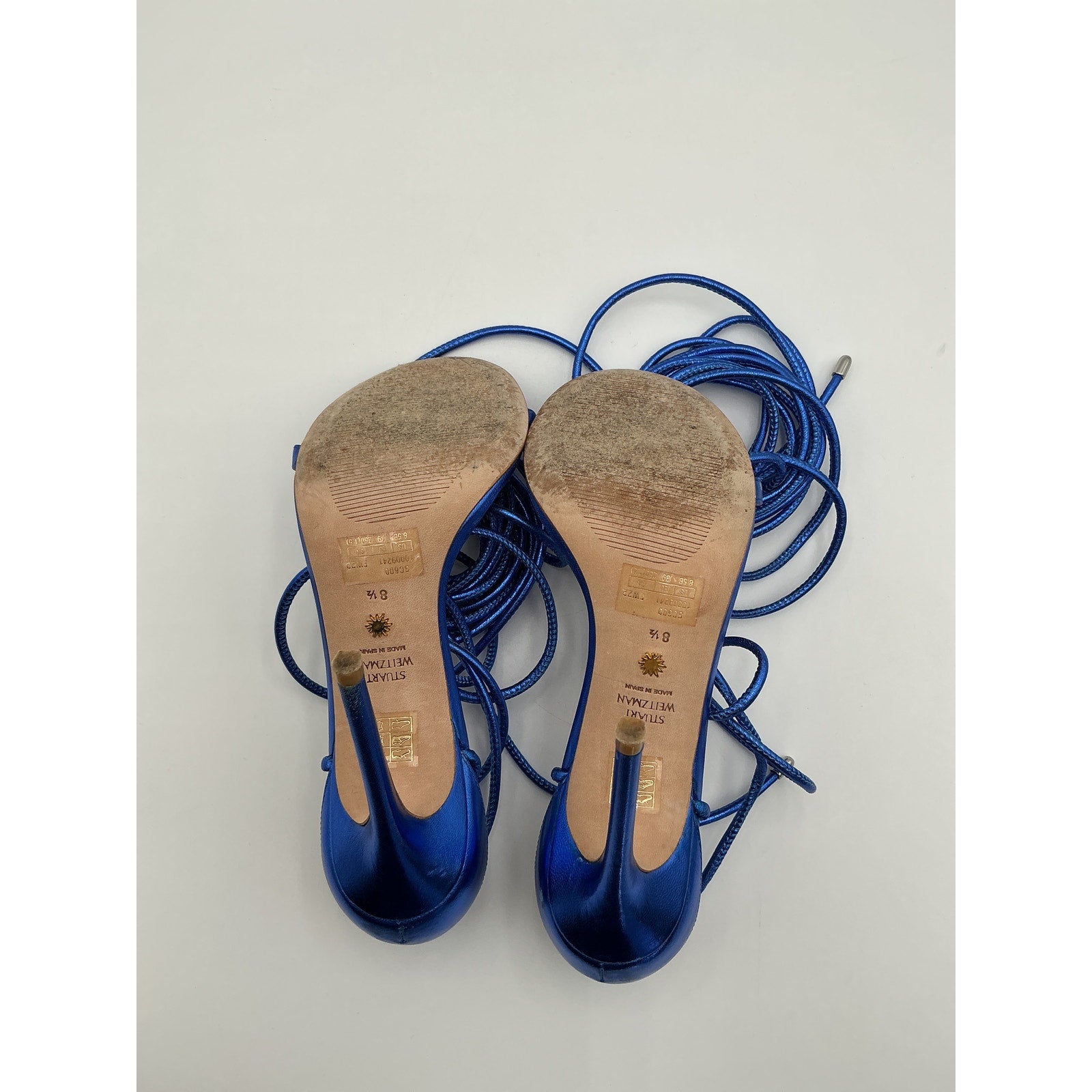 Stuart Weitzman 'Nudistwrap' Blue Leather 110 Sandal Size 8.5