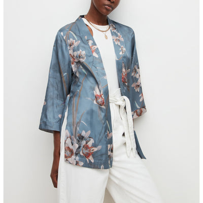Allsaints 'Carina' Blue Viscose Kuroyuri Silk Blend Kimono Coat Size