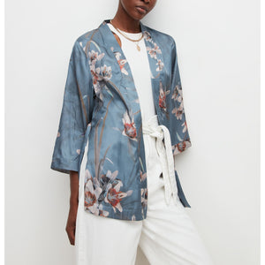 Allsaints 'Carina' Blue Viscose Kuroyuri Silk Blend Kimono Coat Size