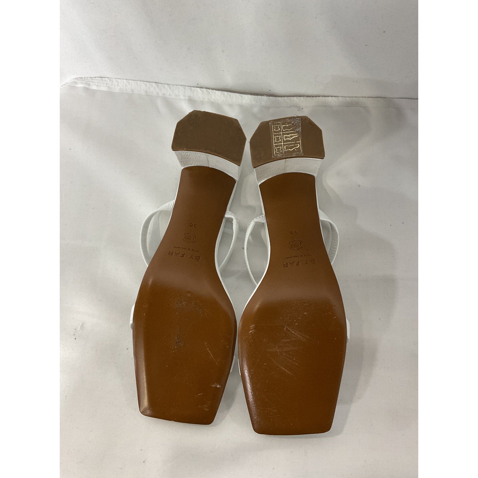 By Far 'Tanya' White Leather Embossed Chunky Heel Size 8