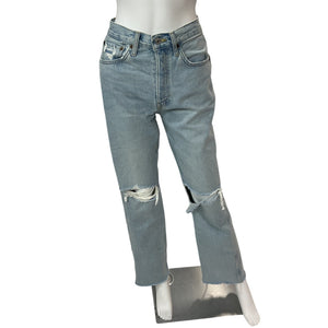 Re/Done Distressed Breezy Indigo With Rips 90s High Rise Loose Denim Jeans Size 26