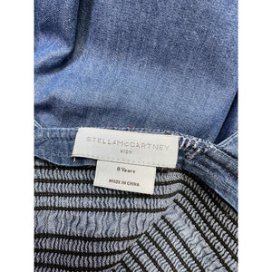 Stella Mccartney Puff-Sleeved Blue Cotton Ruched Chambray Dress Size 8