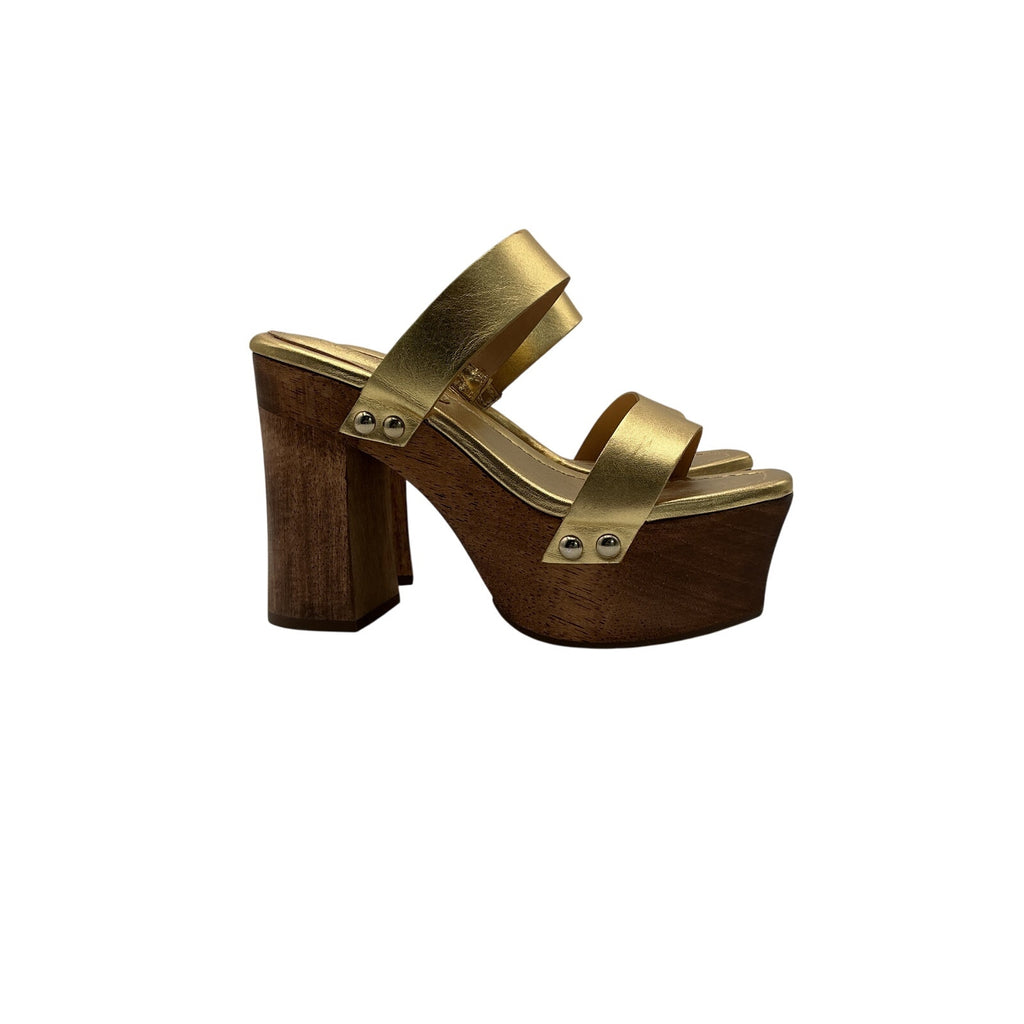 Schutz 'Pixie' Gold Leather Platform Heels Size 6.5