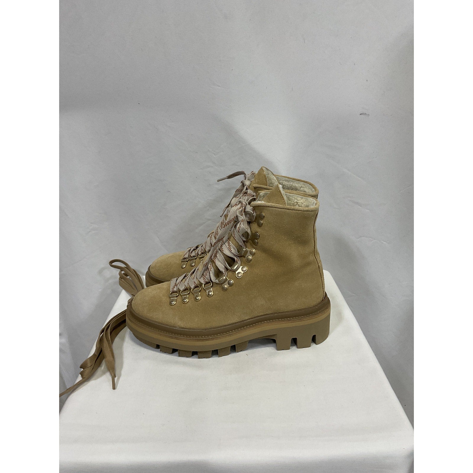 Allsaints 'Wanda' Brown Suede Leather Shearling Boot Size 8