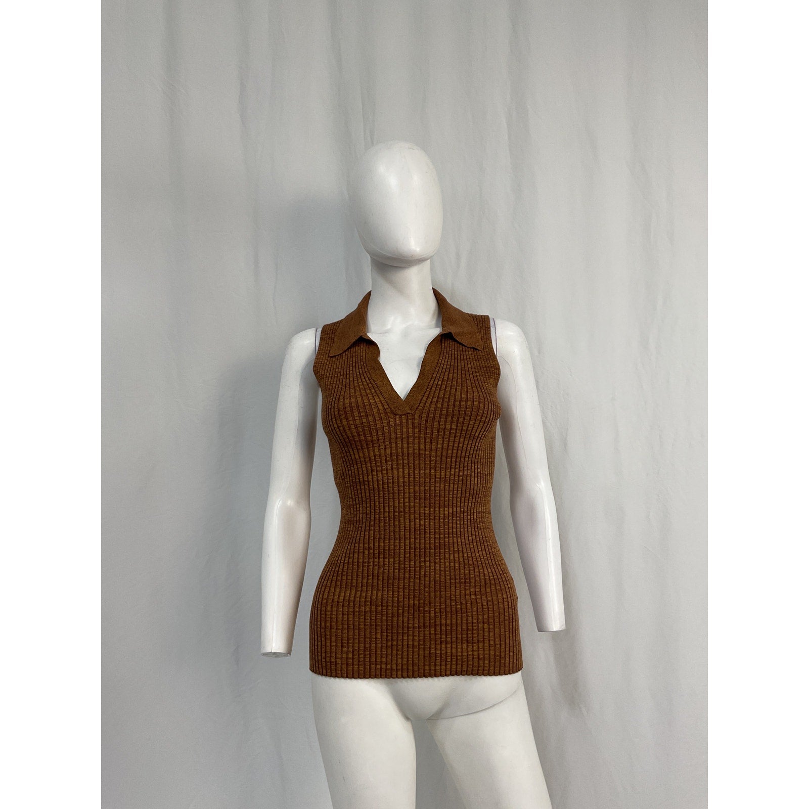 Helmut Lang 'Marl' Brown Viscose Rib Tank Top Size S