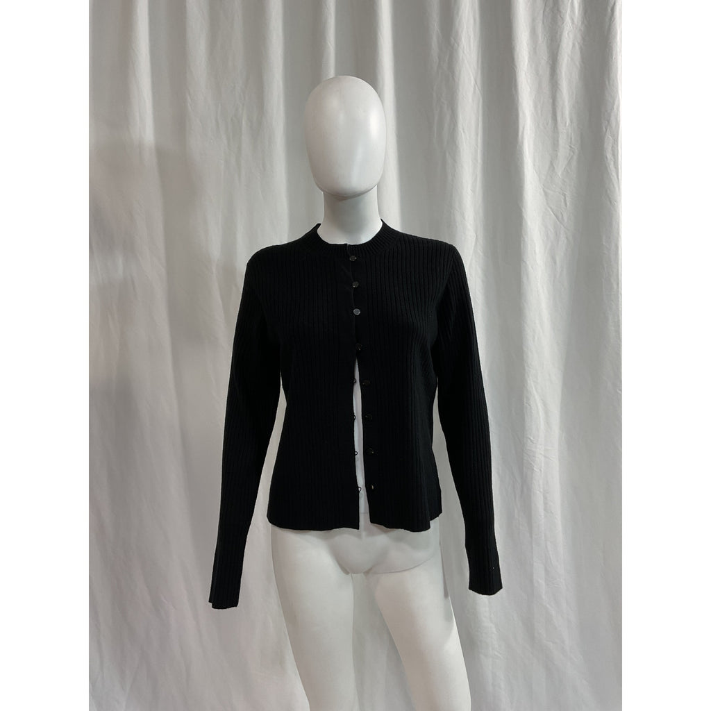 Vince Ribbed Black Button-Front Cardigan Size L
