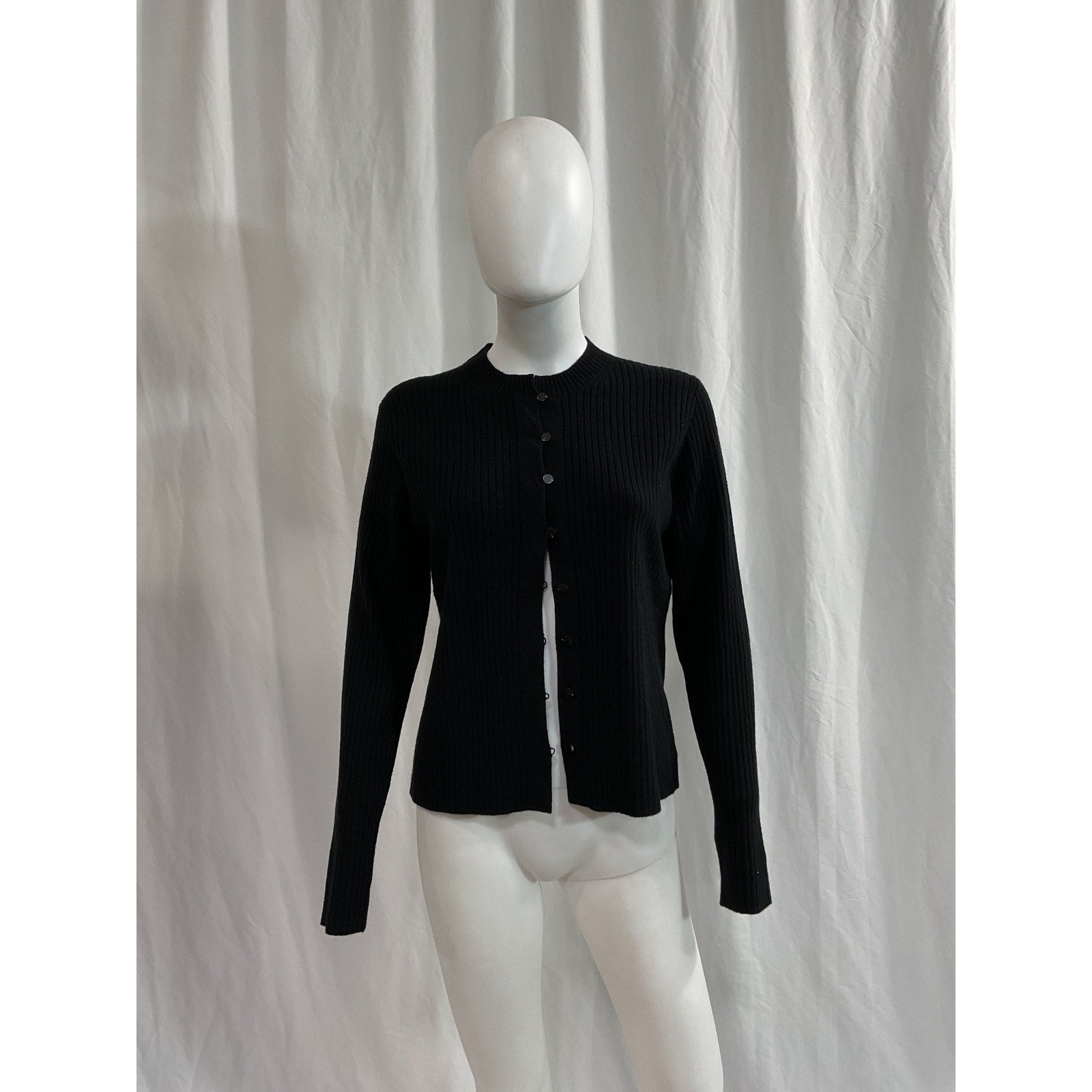 Vince Ribbed Black Button-Front Cardigan Size L