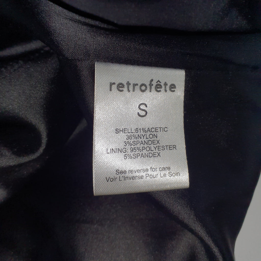 Retrofete 'Ivy' Black Crystal Embellished Houndstooth Satin Blazer Size S