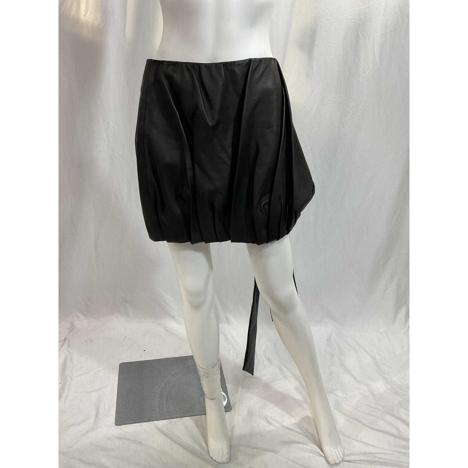 Helmut Lang Leather Black Nappa Leather Bubble Mini Skirt Size 0