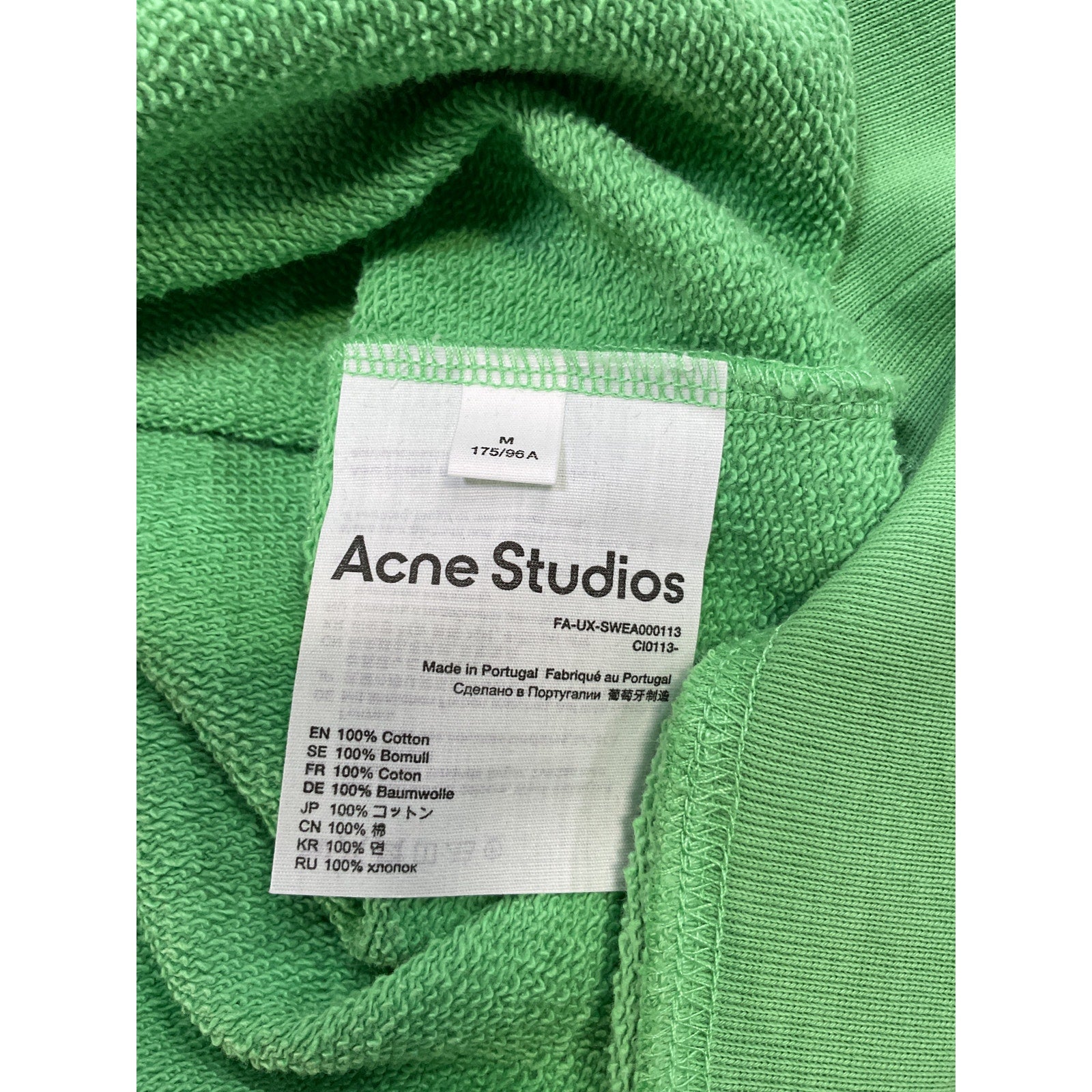 Acne Studios 'Pullover' Green Cotton Sweatshirt Size M