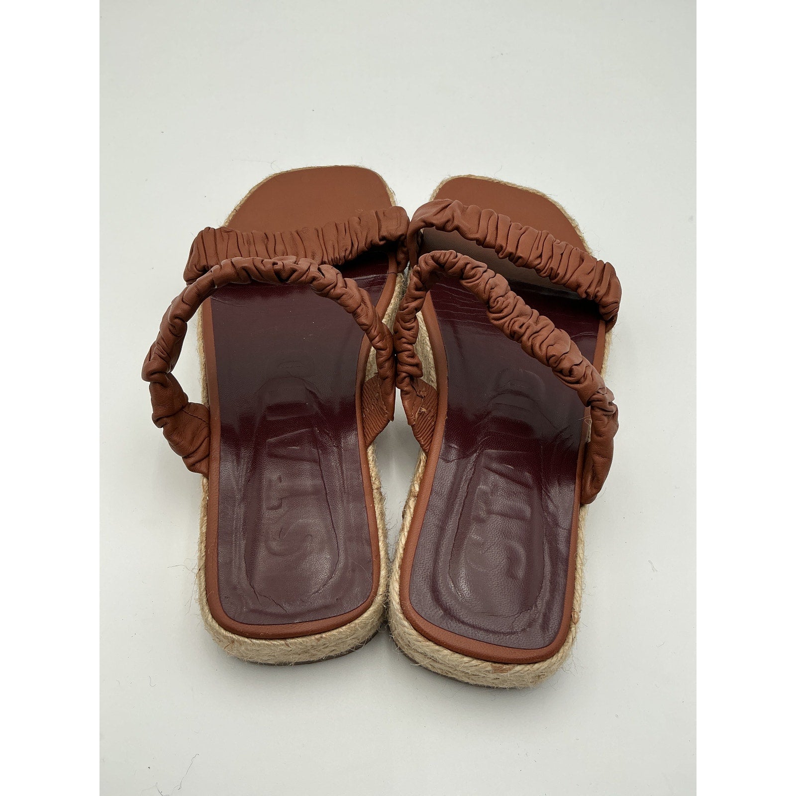 Staud 'Maya' Brown Espadrille-Trimmed Leather Sandals Size 9