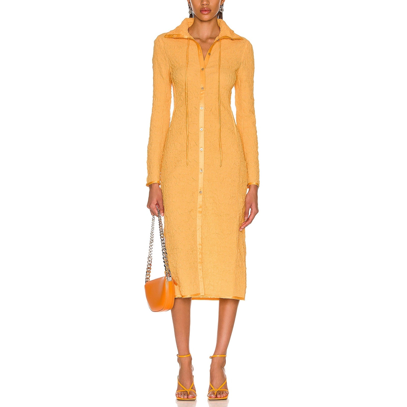 Acne Studios Yellow Crinkle Gauze Satin Trim Dress Size 34