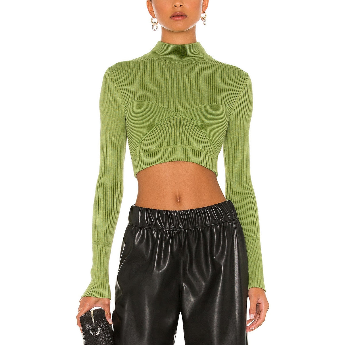 Nbd Ribbed Green Midori Turtleneck Knit Top Size S NWT